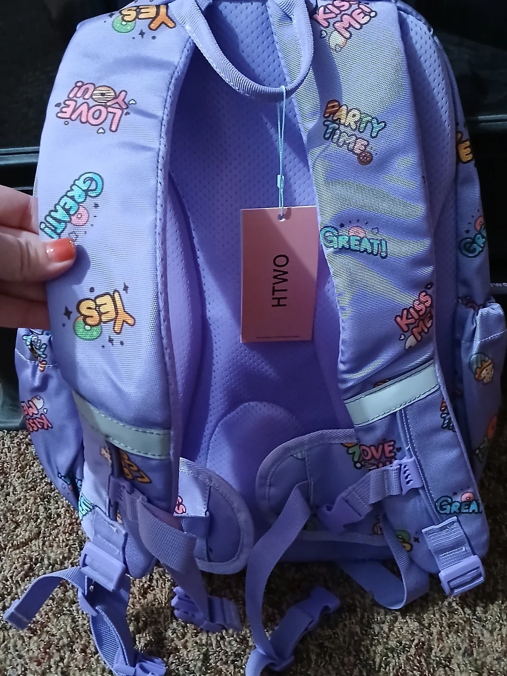 Kids Purple Backpack with Cute Bear Patch And Keychain